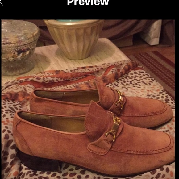 Vintage 80s Gucci Carmel Suede Leather Loafers 41.5 US 8.5 unisex women’s US 10 - Picture 10 of 16